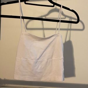 White crop top with tie in back.
